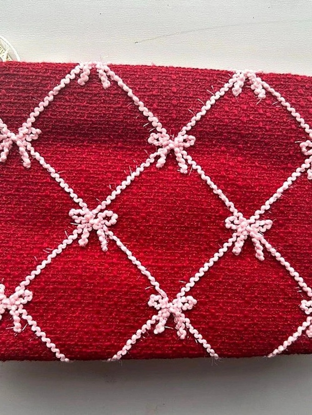 Shiraleah Chicago Pink Bow Textured Cosmetic Pouch Red Holiday Gift NWT